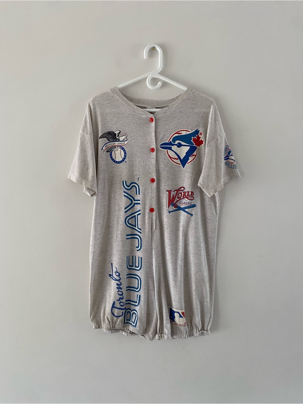 Vintage Handmade Toronto Blue Jays Grey Button-Front Women’s Short Romper